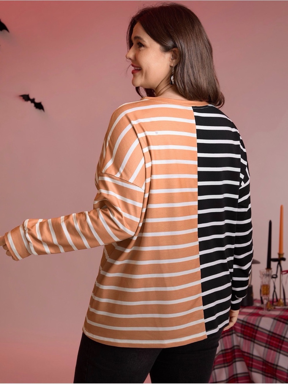 Striped Halloween Pumpkin Face Long Sleeve Top - Size 18/20 - Picture 2 of 6